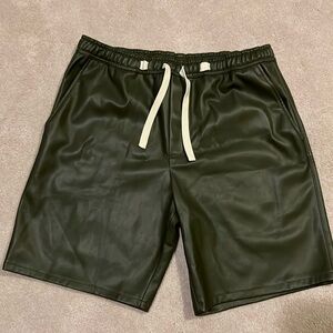 Faux leather olive green men’s shorts